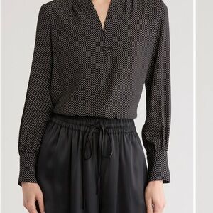 Adrianna Papell Patterned Button-Up Shirt (Black Polka Dot Women's Top)